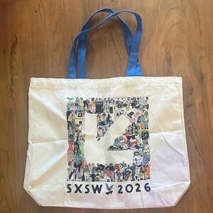 SXSW 2026 Canvas Tote Bag - White and Blue